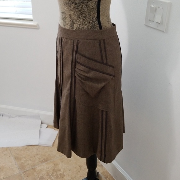Beth Bowley brown 100% wool lined a-line skirt - Picture 3 of 8
